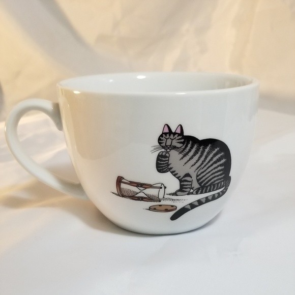 Unique Kliban Style Cat with Hourglass Coffee Mug - White 17oz Graphic Tea Cup - Picture 2 of 5